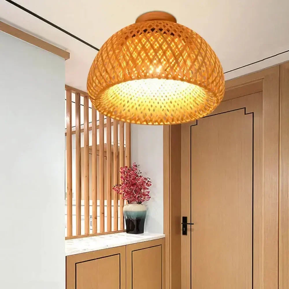 Handmade Boho Bamboo Wicker Ceiling Light Brown-4